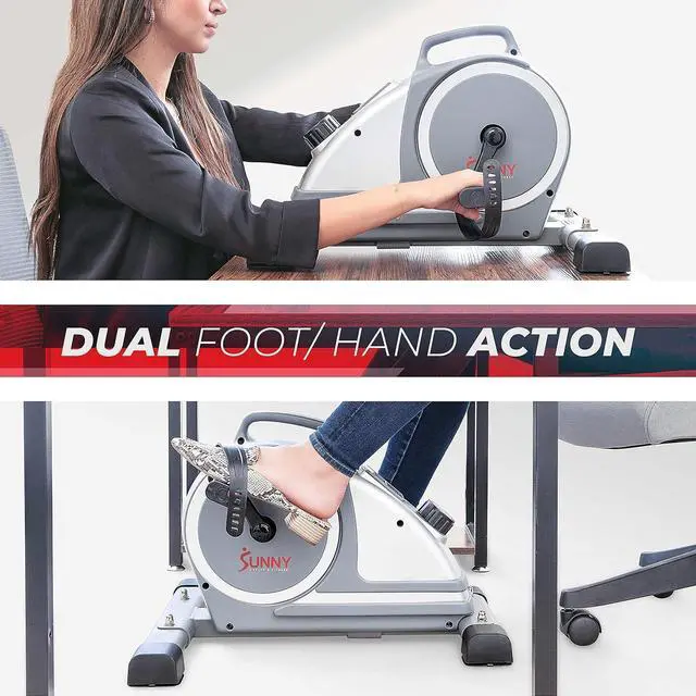 Alt view image 2 of 7 - Sunny Health & Fitness Magnetic Under Desk Mini Exercise Cycle Bike, Dual Function Pedal Exerciser with Digital Monitor and Carrying Handle  SF-B020026