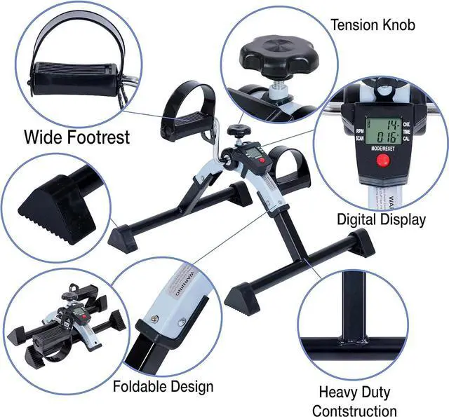 Alt view image 5 of 7 - iLiving Under Desk Bike Pedal Exerciser with Electronic Display - Fully Assembled Folding Equipment, Mini Bike for Legs and Arms Workout, Portable and Easy-to-Use with LCD Screen (ILG-688), Blue