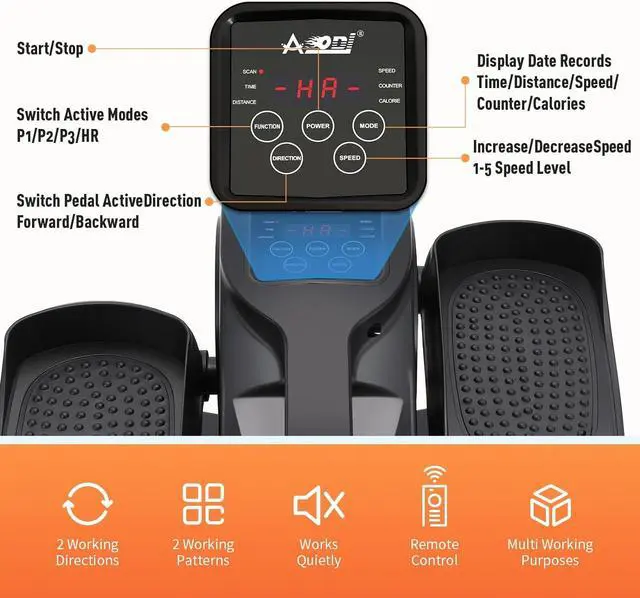 Alt view image 4 of 6 - AODI Under Desk Elliptical Machine with Remote Control and Display Monitor, Seated Pedal Exerciser for Seniors Adults & Teens, Mini Compact & Quiet Portable Elliptical Pedal for Home and Office Use