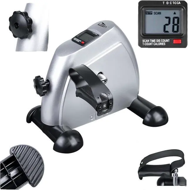 Alt view image 2 of 7 - Mini Exercise Bike, Uten Under Desk Bike Pedal Exerciser, Peddler Exerciser, Portable Foot Cycle Arm & Leg Peddler Machine with LCD Screen Displays (Silver)