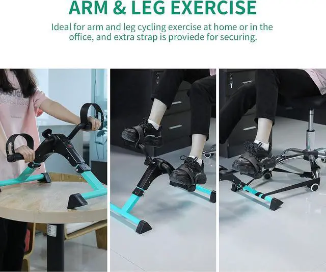 Alt view image 5 of 7 - VIVIJASON Pedal Exerciser - Folding Portable Exercise Peddler - Under Desk Mini Exercise Bike for Arm/Leg Workout - Adjustable Fitness Rehab Equipment for Elderly Seniors with LCD Display