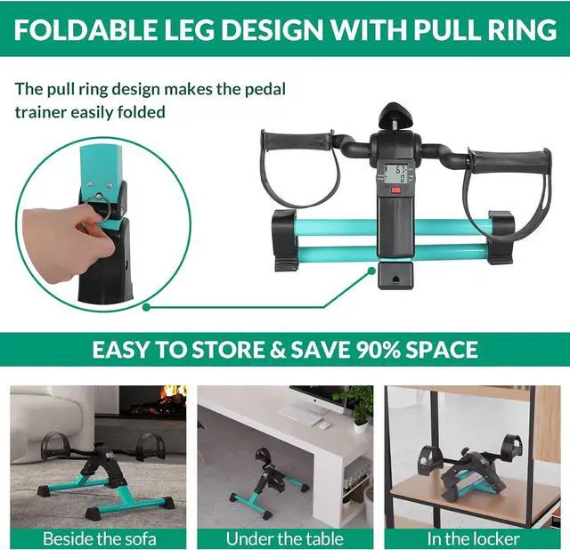 Alt view image 4 of 7 - VIVIJASON Pedal Exerciser - Folding Portable Exercise Peddler - Under Desk Mini Exercise Bike for Arm/Leg Workout - Adjustable Fitness Rehab Equipment for Elderly Seniors with LCD Display