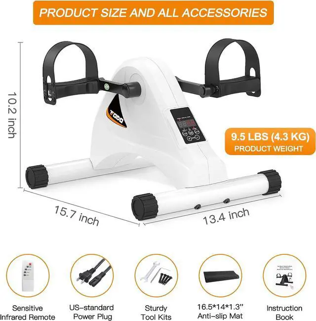 Alt view image 4 of 6 - TODO Under Desk Bike Pedal Exerciser, Motorized Mini Exercise Bikes, Peddler Exerciser for Arm Leg Physical Therapy and Seniors Rehab