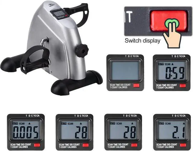 Alt view image 5 of 7 - Mini Exercise Bike, Uten Under Desk Bike Pedal Exerciser, Peddler Exerciser, Portable Foot Cycle Arm & Leg Peddler Machine with LCD Screen Displays (Silver)