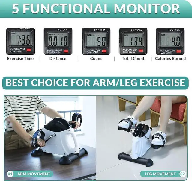 Alt view image 3 of 7 - MEETWARM Pedal Exercise Bike for Seniors, Hand Arm Leg & Knee Peddler Adjustable Fitness Equipment, Folding Recovery Physical Therapy Home Exercise Bike for Elderly, Portable Bicycle Exerciser Machine
