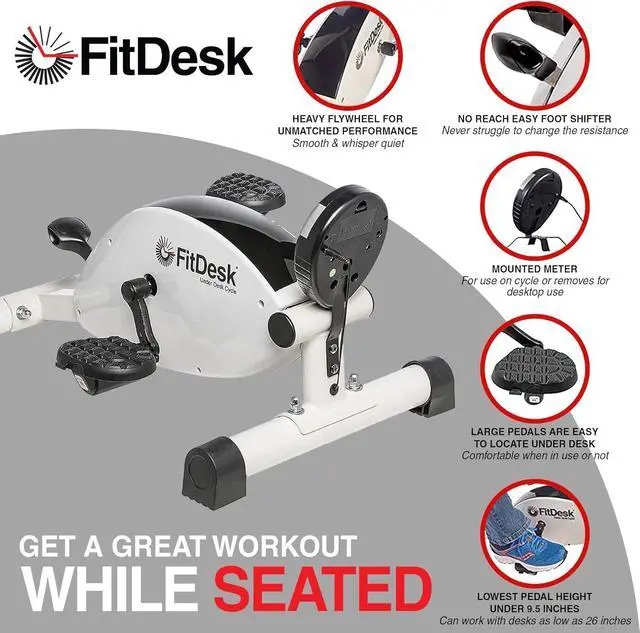 Alt view image 4 of 6 - FitDesk Under Desk Bike Pedal Machine with Magnetic Resistance for Quiet, Fluid Motion - Adjustable Tension with Digital Performance Meter