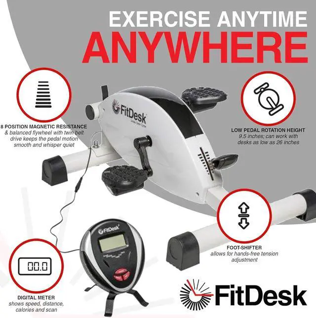 Alt view image 6 of 6 - FitDesk Under Desk Bike Pedal Machine with Magnetic Resistance for Quiet, Fluid Motion - Adjustable Tension with Digital Performance Meter