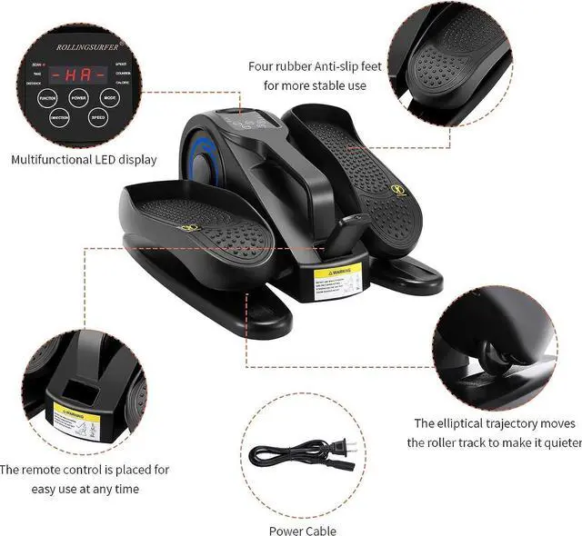 Alt view image 3 of 7 - Rollingsurfer Under Desk Elliptical Machine, Adjustable Speeds Elliptical Trainer with Remote Control, Seated Pedal Exerciser, Compact Portable Elliptical Stepper for Teens Seniors and Adults