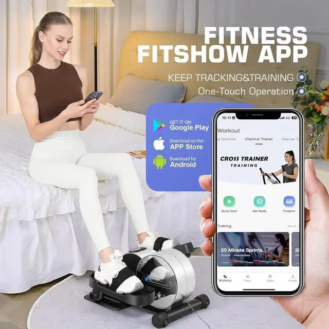 Alt view image 5 of 7 - Under Desk Elliptical, Electric Seated Foot Pedal Exerciser with Fitness APP, Mini Elliptical for Home, LCD Display Monitor, Remote Control, Leg Exerciser for Seniors (Training Silver)