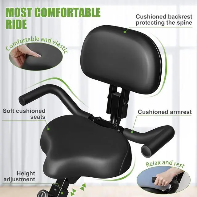 Alt view image 5 of 7 - Caromix Folding Exercise Bike, 4 in 1 Stationary Bike 16-Level Magnetic Resistance Cycling Bicycle Upright Indoor Cycling Bike for Home Workout 330LB Capacity