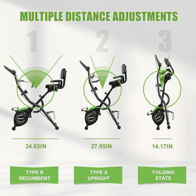 Alt view image 6 of 7 - Caromix Folding Exercise Bike, 4 in 1 Stationary Bike 16-Level Magnetic Resistance Cycling Bicycle Upright Indoor Cycling Bike for Home Workout 330LB Capacity