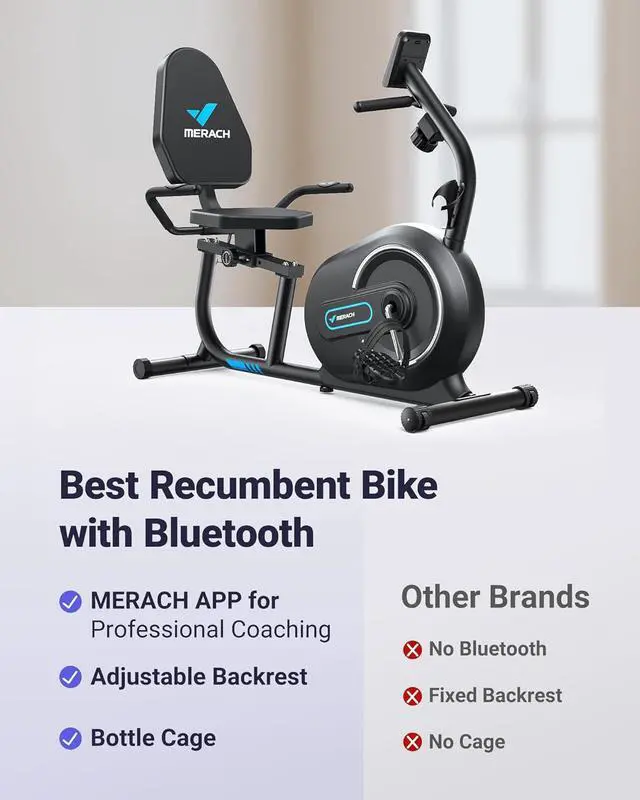 Alt view image 2 of 7 - MERACH Recumbent Exercise Bike for Home with Smart Bluetooth and Exclusive App Connectivity, LCD, Heart Rate Handle, Magnetic Recumbent Bikes S08/S23