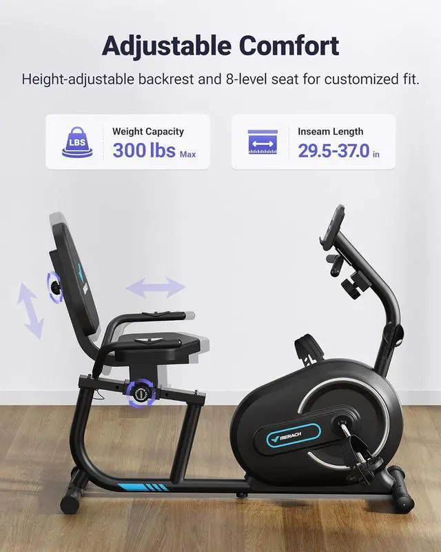 Alt view image 4 of 7 - MERACH Recumbent Exercise Bike for Home with Smart Bluetooth and Exclusive App Connectivity, LCD, Heart Rate Handle, Magnetic Recumbent Bikes S08/S19