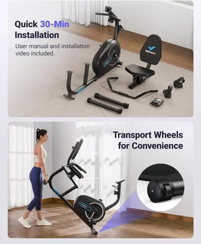 Alt view image 7 of 7 - MERACH Recumbent Exercise Bike for Home with Smart Bluetooth and Exclusive App Connectivity, LCD, Heart Rate Handle, Magnetic Recumbent Bikes S08/S19