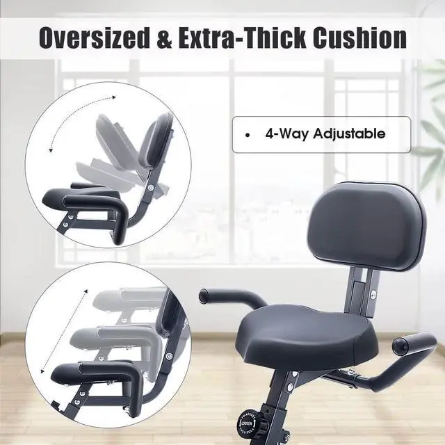 Alt view image 3 of 7 - Merax Folding Exercise Bike, 3 In 1 Fitness Exercise Bike, Foldable Stationary Bike with Resistance Bands,16 Level Adjustable Magnetic Resistance X-Exercise Bike, Indoor Cycling Exercise Bike for Home