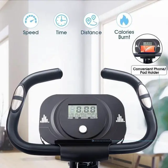 Alt view image 4 of 7 - Merax Folding Exercise Bike, 3 In 1 Fitness Exercise Bike, Foldable Stationary Bike with Resistance Bands,16 Level Adjustable Magnetic Resistance X-Exercise Bike, Indoor Cycling Exercise Bike for Home