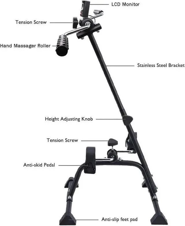 Alt view image 3 of 7 - Pedal Exerciser Bike Hand Arm Leg and Knee Peddler Adjustable Fitness Equipment for Seniors, Elderly Home Pedal Exercise Bike for Total Body, with Gift Box & Monitor