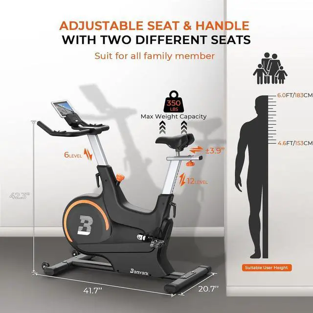 Alt view image 6 of 6 - Magnetic Exercise Bike with 2 Seats - Bonvork Silent Belt Drive Stationary Bikes for Home with 40 LB Heavy Flywheel, Indoor Cycling Bike, Cycle Bike for Home Gym Workout Bike Training