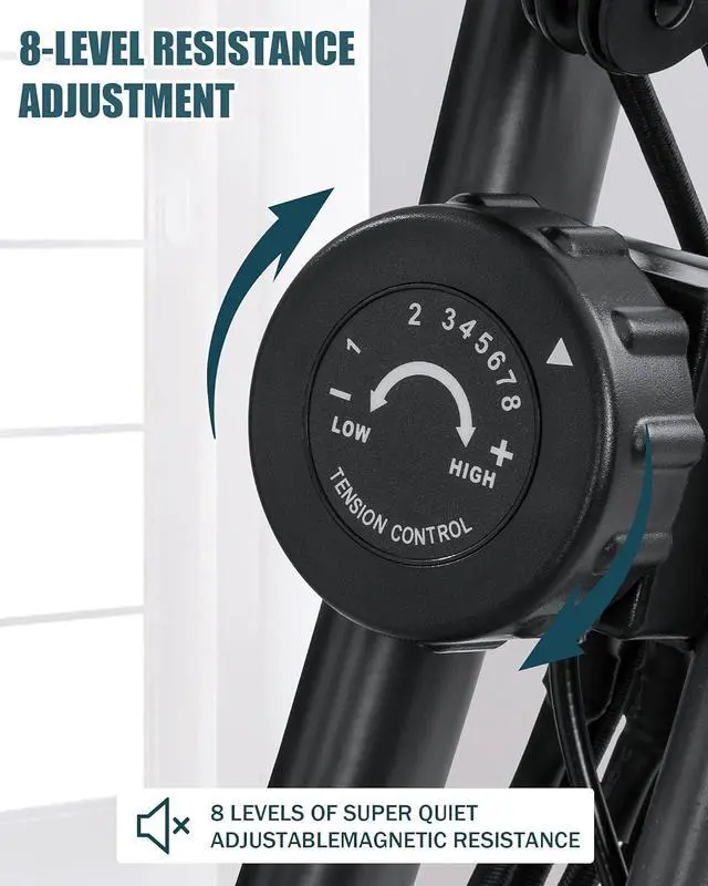 Alt view image 4 of 7 - Exercise Bike Folding Stationary Bike Magnetic Recumbent 3-in-1 Cycling Slim Bike with Arm Resistance Bands & LCD Monitor for Men and Women Indoor Outdoor, black, 32 x 19 x 39 inches