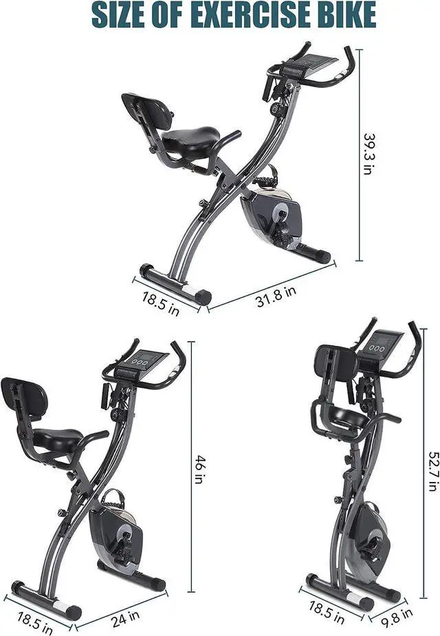 Alt view image 7 of 7 - Exercise Bike Folding Stationary Bike Magnetic Recumbent 3-in-1 Cycling Slim Bike with Arm Resistance Bands & LCD Monitor for Men and Women Indoor Outdoor, black, 32 x 19 x 39 inches