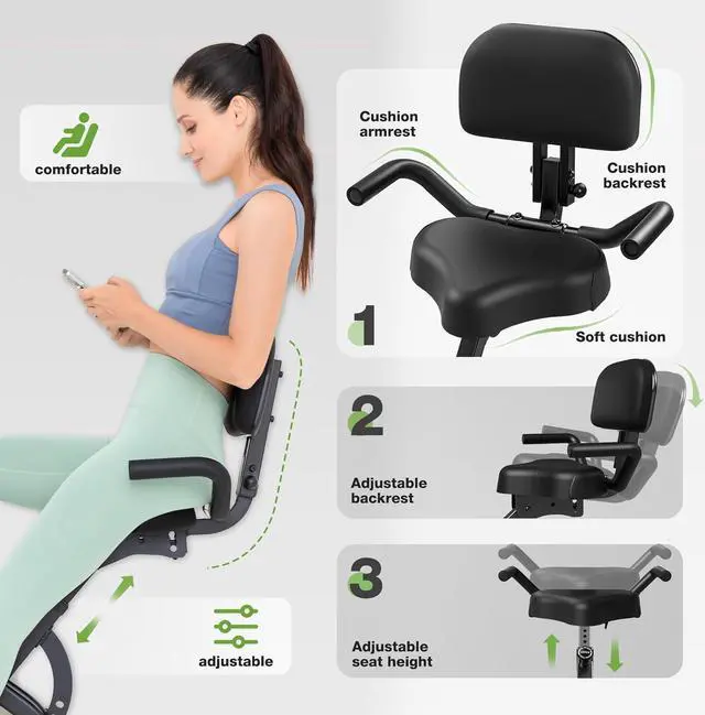 Alt view image 4 of 7 - Folding Exercise Bike, 4 in 1 Stationary Bike for Home Workout with 16-Level Adjustable Resistance, Indoor Cycling Bike with 330LB Capacity, Magnetic Workout Bike with Comfortable Seat Cushion