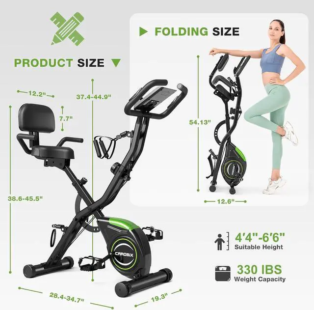 Alt view image 7 of 7 - Folding Exercise Bike, 4 in 1 Stationary Bike for Home Workout with 16-Level Adjustable Resistance, Indoor Cycling Bike with 330LB Capacity, Magnetic Workout Bike with Comfortable Seat Cushion