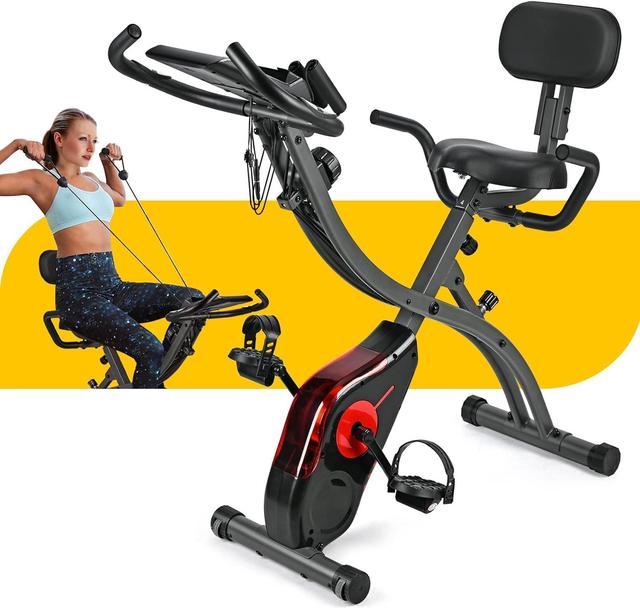 3 in 1 stationary upright-recumbent exercise bike with rower function,  indoor cycling folding magnetic resistance bike, bigger comfortable back  support and seat cushion for home gym fitness workout 