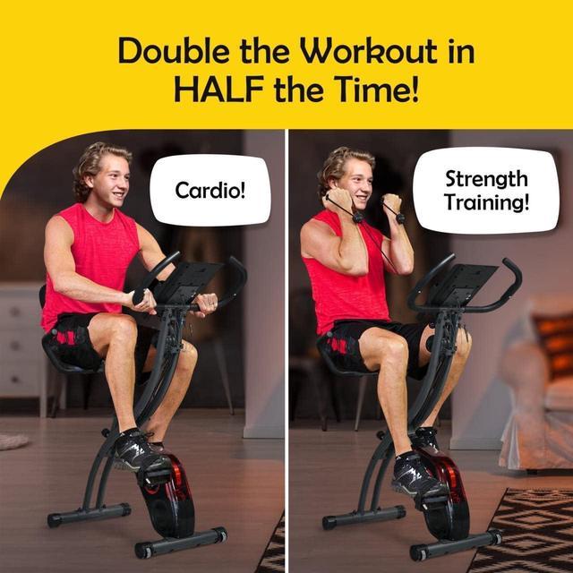 3 in 1 stationary upright-recumbent exercise bike with rower function,  indoor cycling folding magnetic resistance bike, bigger comfortable back  support and seat cushion for home gym fitness workout 