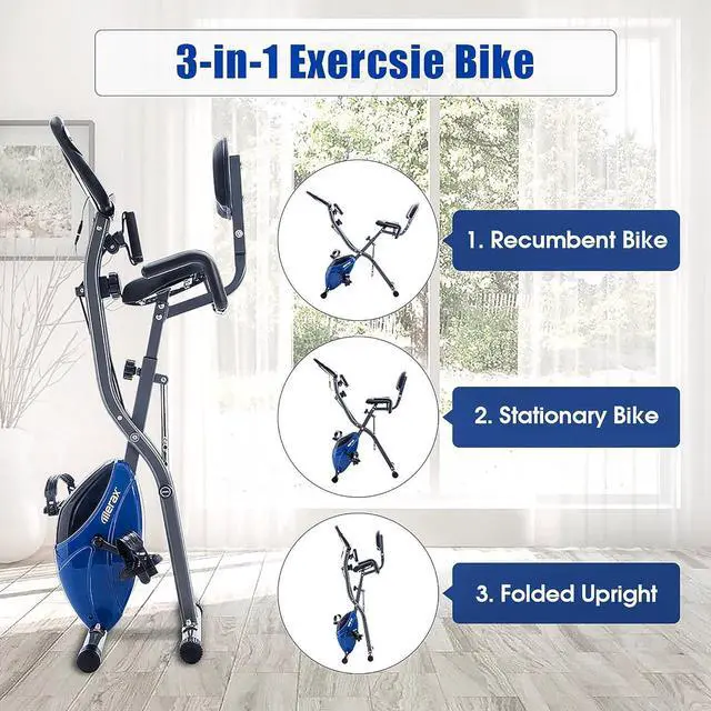 Alt view image 4 of 7 - Merax 3 in 1 Adjustable Folding Exercise Bike Convertible Magnetic Upright Recumbent Bike with Arm Bands