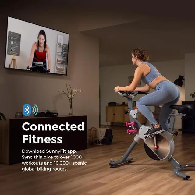 Alt view image 2 of 7 - Sunny Health & Fitness Indoor Stationary Cycling Exercise Bike for Home Cardio Workout, 4-Way Adjustable & Cushioned Seat, Optional Magnetic Resistance & Exclusive SunnyFit App Enhanced Bluetooth Link