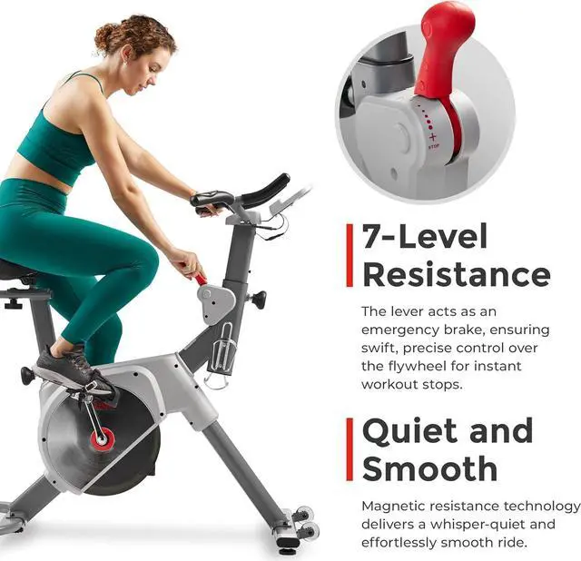 Alt view image 3 of 7 - Sunny Health & Fitness Indoor Stationary Cycling Exercise Bike for Home Cardio Workout, 4-Way Adjustable & Cushioned Seat, Optional Magnetic Resistance & Exclusive SunnyFit App Enhanced Bluetooth Link