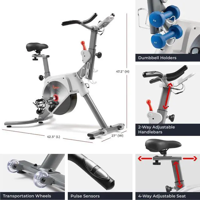Alt view image 6 of 7 - Sunny Health & Fitness Indoor Stationary Cycling Exercise Bike for Home Cardio Workout, 4-Way Adjustable & Cushioned Seat, Optional Magnetic Resistance & Exclusive SunnyFit App Enhanced Bluetooth Link