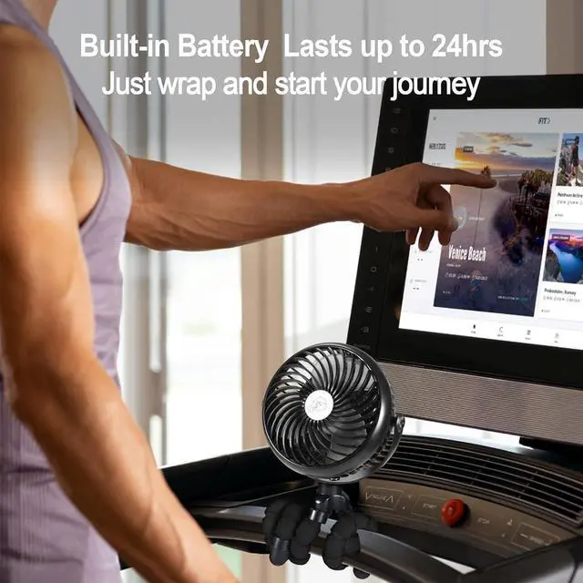 Alt view image 4 of 7 - Clip on Fan for Exercise Bike/Tread, Rechargeable Battery Operated Portable Fan for Treadmill Stationary Bike Exercise Machine