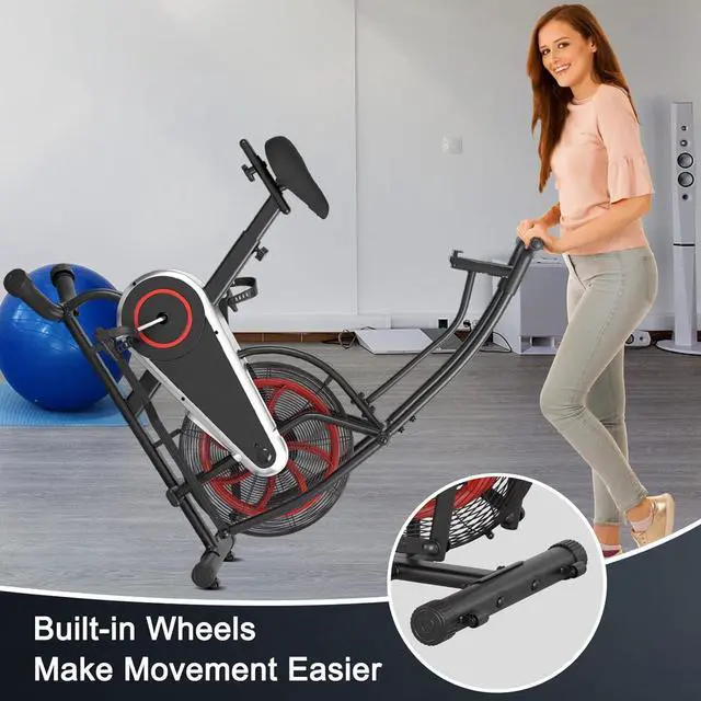 Alt view image 6 of 7 - Goplus Air Bike, Fan Exercise Bike with Unlimited Resistance, Clear LCD Display, Tablet Holder, Adjustable Seat and Built-in Wheels, Airdyne Bike for Home Cardio Training