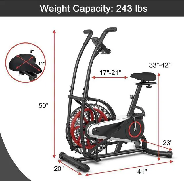 Alt view image 7 of 7 - Goplus Air Bike, Fan Exercise Bike with Unlimited Resistance, Clear LCD Display, Tablet Holder, Adjustable Seat and Built-in Wheels, Airdyne Bike for Home Cardio Training