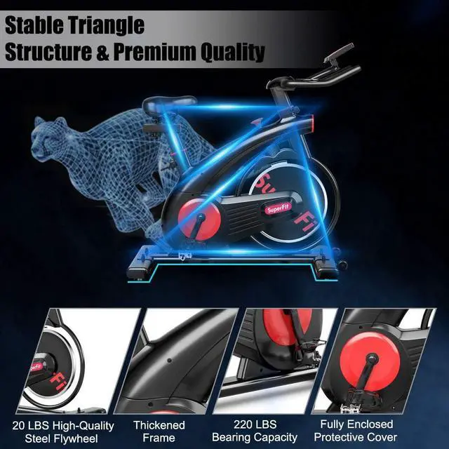 Alt view image 2 of 7 - Goplus Indoor Cycling Bike, Upright Stationary Exercise Bicycle with Resistance Adjustment & Heart Rate Monitor, Adjustable Workout Belt Dive Bike for Home/Office/Gym, Black