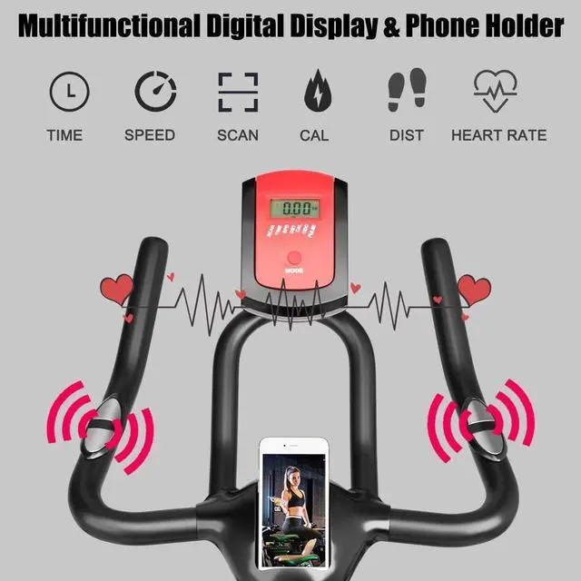Alt view image 5 of 7 - Goplus Indoor Cycling Bike, Upright Stationary Exercise Bicycle with Resistance Adjustment & Heart Rate Monitor, Adjustable Workout Belt Dive Bike for Home/Office/Gym, Black
