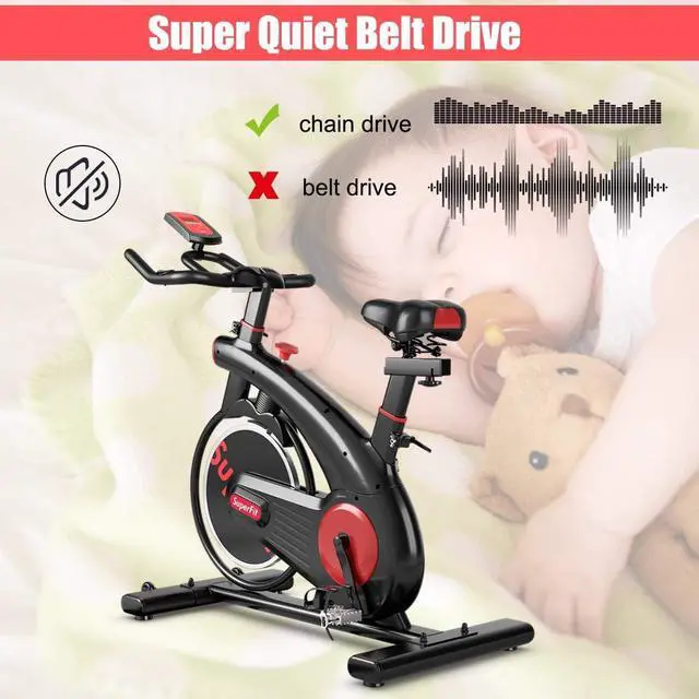 Alt view image 6 of 7 - Goplus Indoor Cycling Bike, Upright Stationary Exercise Bicycle with Resistance Adjustment & Heart Rate Monitor, Adjustable Workout Belt Dive Bike for Home/Office/Gym, Black