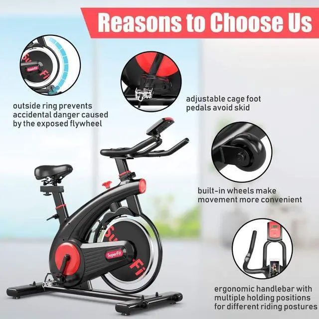 Alt view image 7 of 7 - Goplus Indoor Cycling Bike, Upright Stationary Exercise Bicycle with Resistance Adjustment & Heart Rate Monitor, Adjustable Workout Belt Dive Bike for Home/Office/Gym, Black