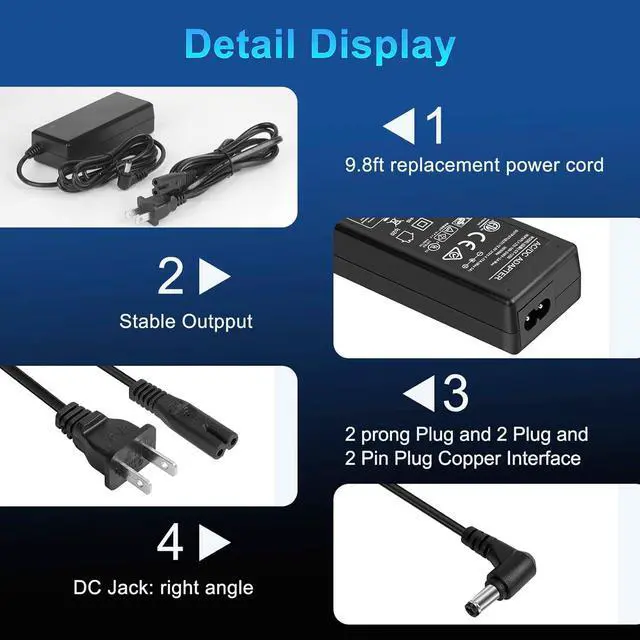 Alt view image 3 of 7 - Power Cord for Peloton Exercise Bike 12V4.17A AC/DC Adapter Replacement Peloton Exercise Bike Model: PLTN-RB1VO PLTN-RB1V1 PLTN-RB1VQ