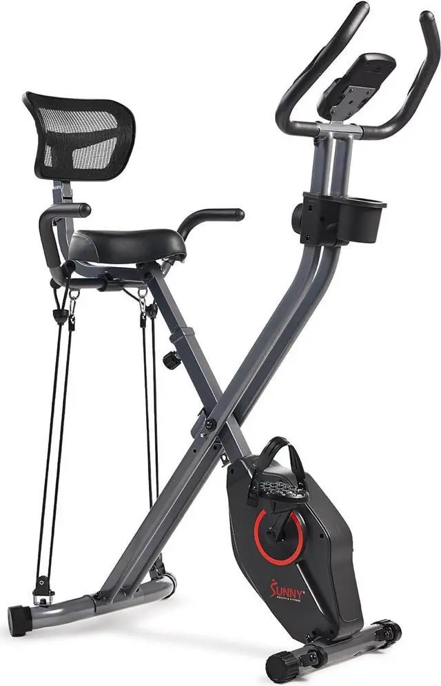 Main image of Sunny Health & Fitness Foldable Magnetic Stationary Exercise X-Bike Pro, 300 LB Capacity, Low-Impact, 14-Level Resistance, Ergonomic Support, SunnyFit® App Enhanced Bluetooth Connectivity