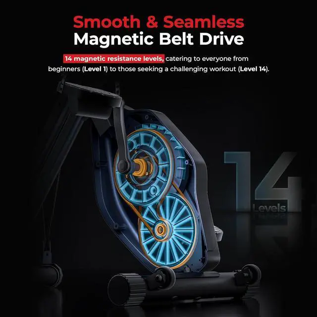 Alt view image 3 of 7 - Sunny Health & Fitness Foldable Magnetic Stationary Exercise X-Bike Pro, 300 LB Capacity, Low-Impact, 14-Level Resistance, Ergonomic Support, SunnyFit® App Enhanced Bluetooth Connectivity