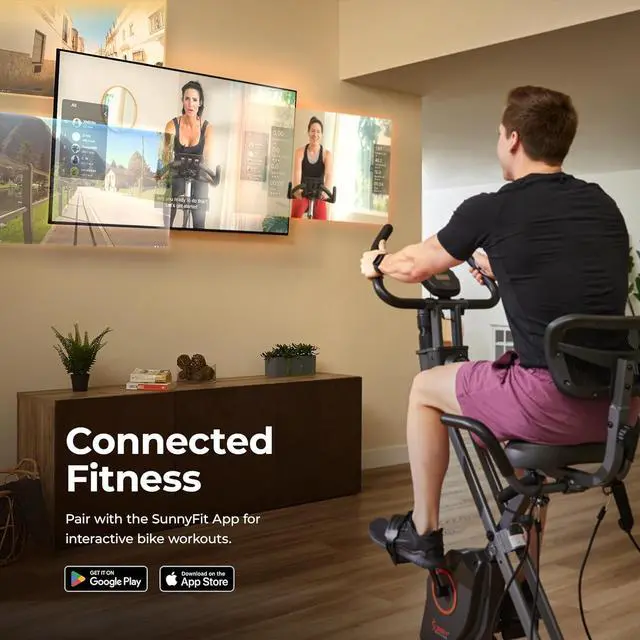 Alt view image 4 of 7 - Sunny Health & Fitness Foldable Magnetic Stationary Exercise X-Bike Pro, 300 LB Capacity, Low-Impact, 14-Level Resistance, Ergonomic Support, SunnyFit® App Enhanced Bluetooth Connectivity