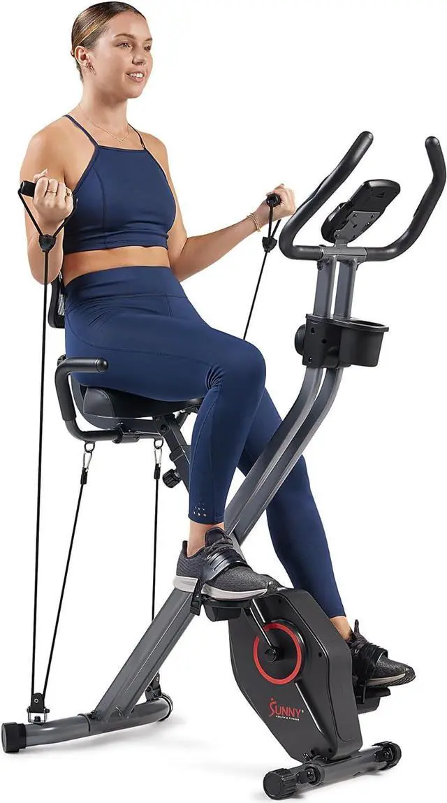 Alt view image 7 of 7 - Sunny Health & Fitness Foldable Magnetic Stationary Exercise X-Bike Pro, 300 LB Capacity, Low-Impact, 14-Level Resistance, Ergonomic Support, SunnyFit® App Enhanced Bluetooth Connectivity