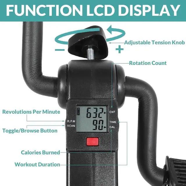 Alt view image 3 of 7 - MEETWARM Pedal Exerciser Under Desk Exercise Peddler Arm Leg Folding Mini Stationary Peddler Bike with LCD Display Portable Bicycle Exerciser Machine