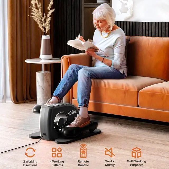 Alt view image 2 of 6 - Under Desk Elliptical Machine for Seniors Rehab Electric Seated Leg Foot Pedal Exerciser Bike, Portable Trainer for Home & Office with Remote and LCD Monitor