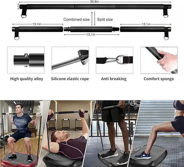 Alt view image 2 of 6 - Natini Vibration Plate Exercise Machine - Whole Body Workout Vibration Platform Lymphatic Drainage Machine for Weight Loss Home Fitness w/Pilates Bar + Resistance Bands + Remote