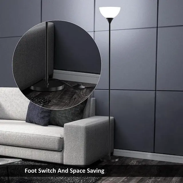 Alt view image 6 of 7 - PESRAE Floor Lamp, Remote Control with Stpeless Color Temperatures and Brightness, Torchiere lamp for Bedroom, Living Room, Bulb Included (Matte Black)