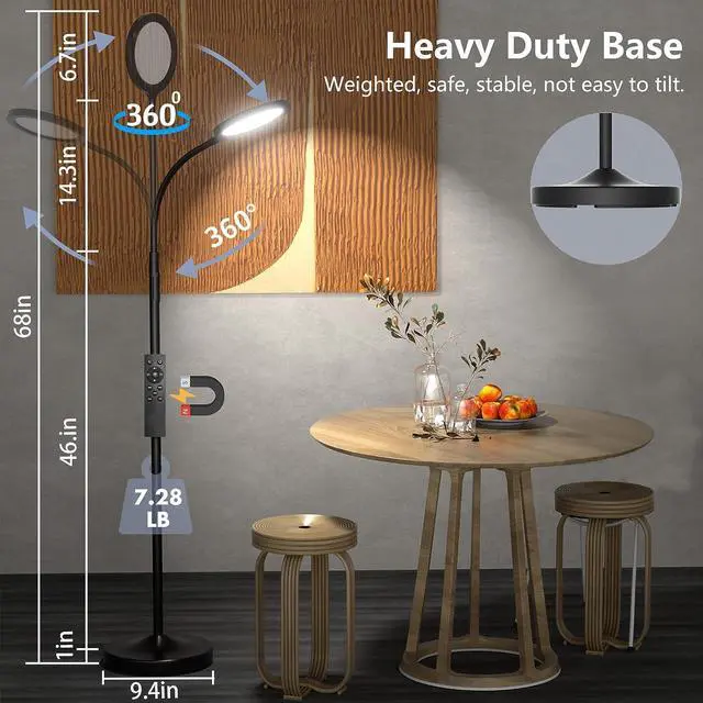 Alt view image 5 of 7 - luckystyle Floor Lamp,Super Bright Dimmable LED Lamps for Living Room, Custom Color Temperature Standing Lamp with Remote Push Button, Adjustable Gooseneck Reading Floor Lamp for Bedroom Office Black