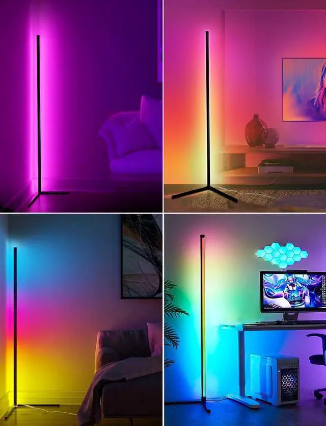Alt view image 7 of 7 - Corner Floor Lamp,65 Color Changing LED Floor Lamp with Music Sync,Modern Mood Lighting Corner Lamp with Remote & App Control, Creative DIY Mode & Timing,RGB Floor Lamp for Living Room Gaming Room